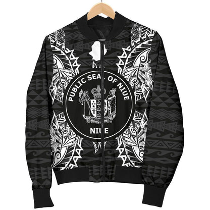 Niue Polynesian Bomber Jacket Map Black