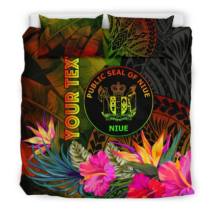 Niue Polynesian Personalised Bedding Set - Hibiscus And Banana Leaves