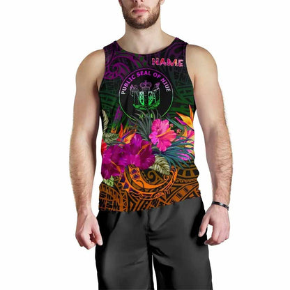 Niue Polynesian Personalised Men Tank Top - Summer Hibiscus
