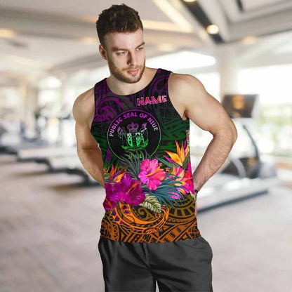 Niue Polynesian Personalised Men Tank Top - Summer Hibiscus