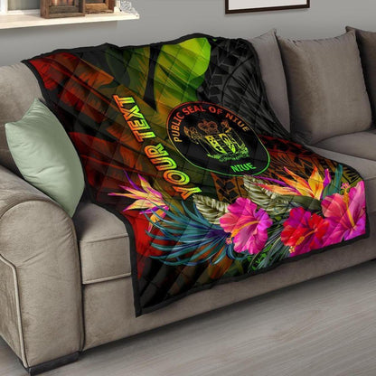 Niue Polynesian Personalised Premium Quilt - Hibiscus and Banana Leaves