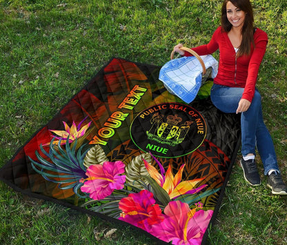 Niue Polynesian Personalised Premium Quilt - Hibiscus and Banana Leaves