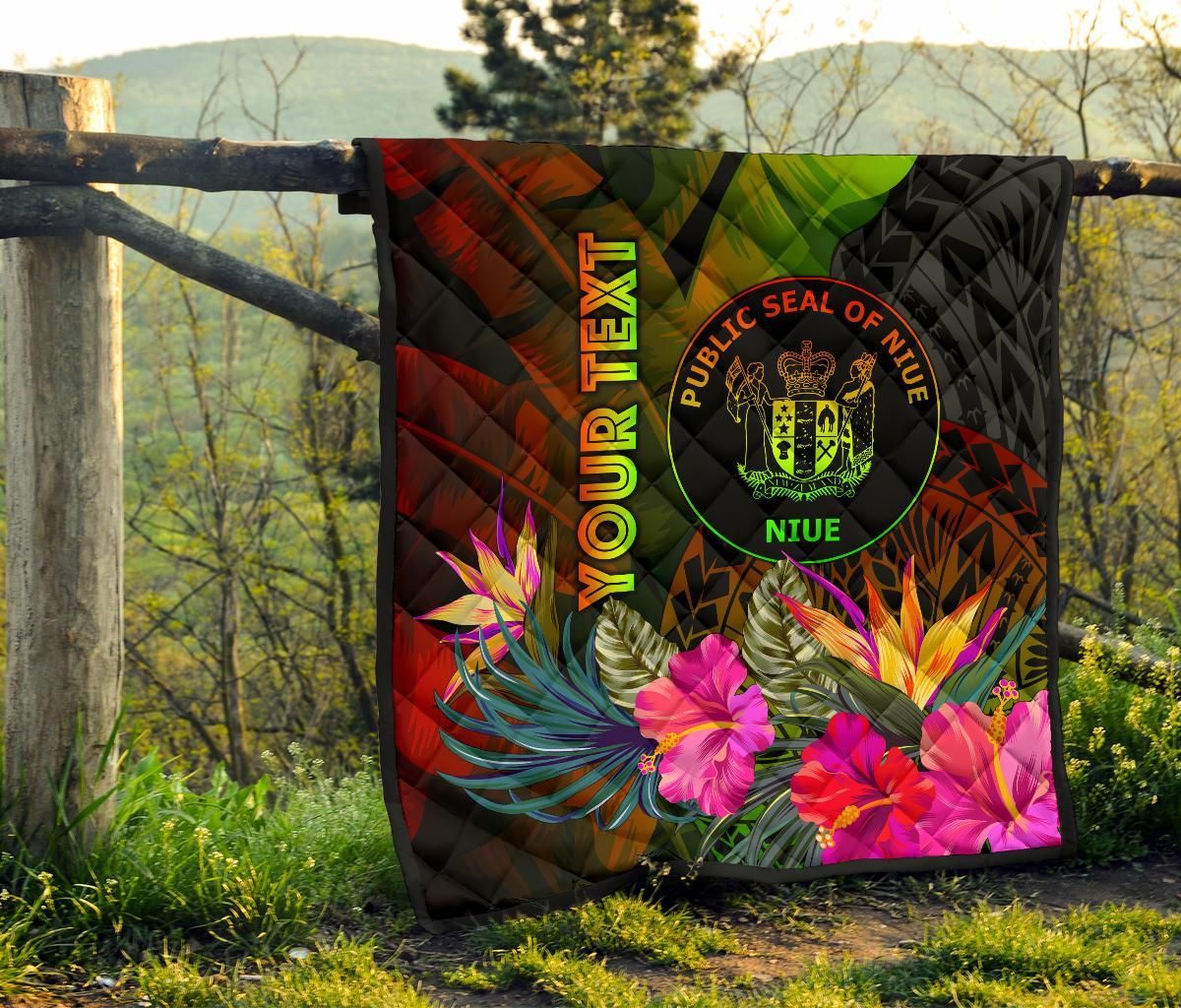 Niue Polynesian Personalised Premium Quilt - Hibiscus and Banana Leaves