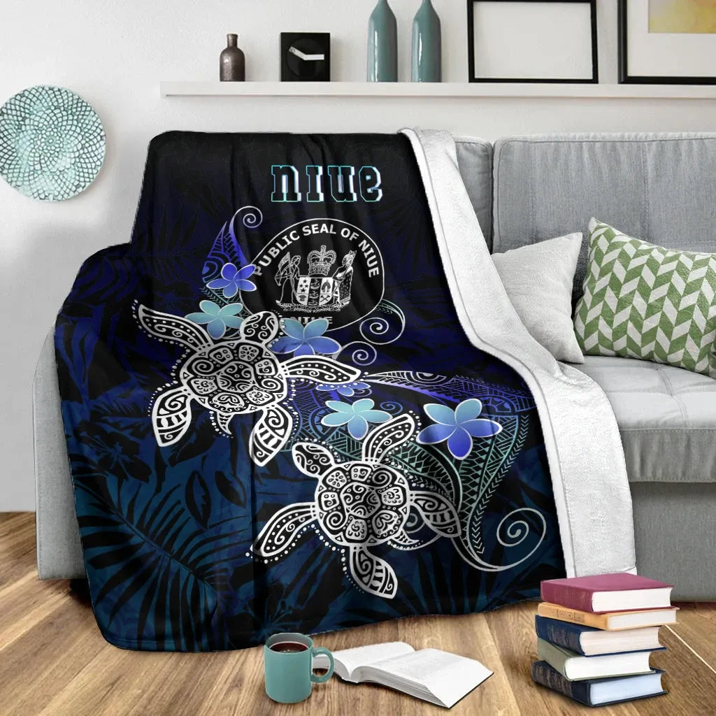 Niue Polynesian Premium Blanket - Blue Turtle Couple
