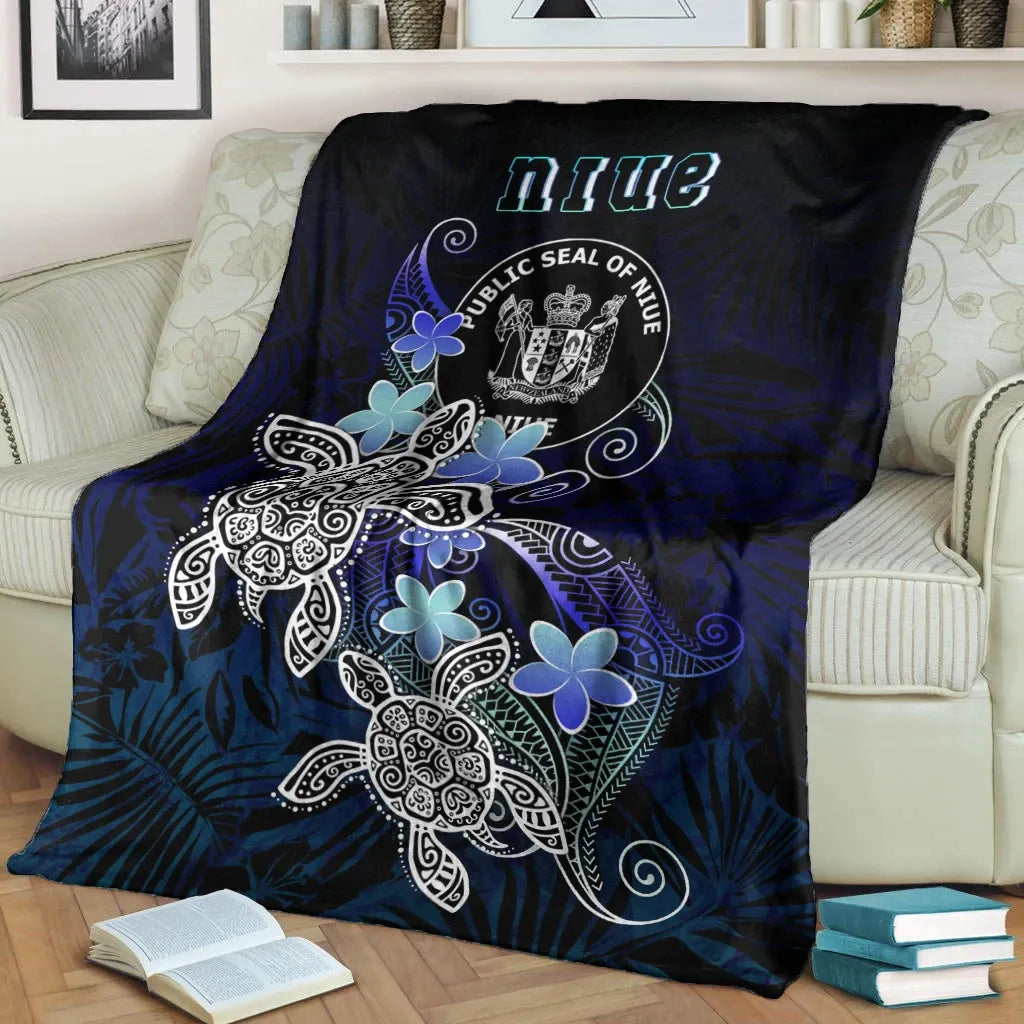 Niue Polynesian Premium Blanket - Blue Turtle Couple