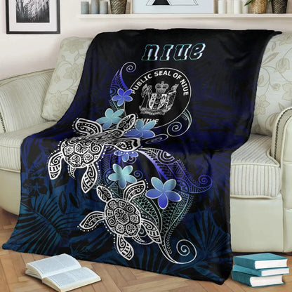 Niue Polynesian Premium Blanket - Blue Turtle Couple