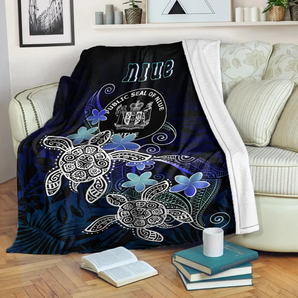 Niue Polynesian Premium Blanket - Blue Turtle Couple