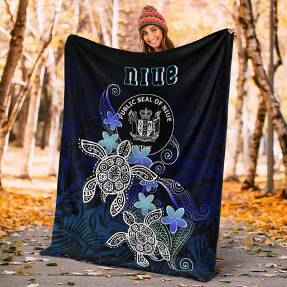 Niue Polynesian Premium Blanket - Blue Turtle Couple
