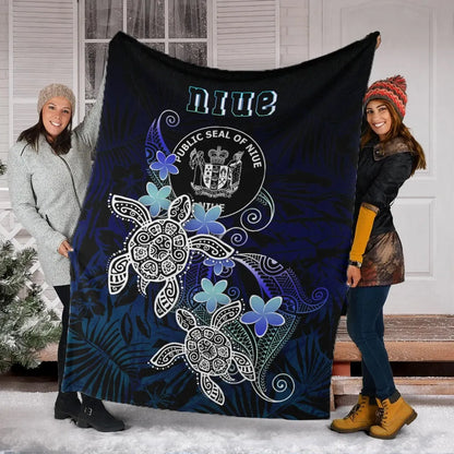 Niue Polynesian Premium Blanket - Blue Turtle Couple
