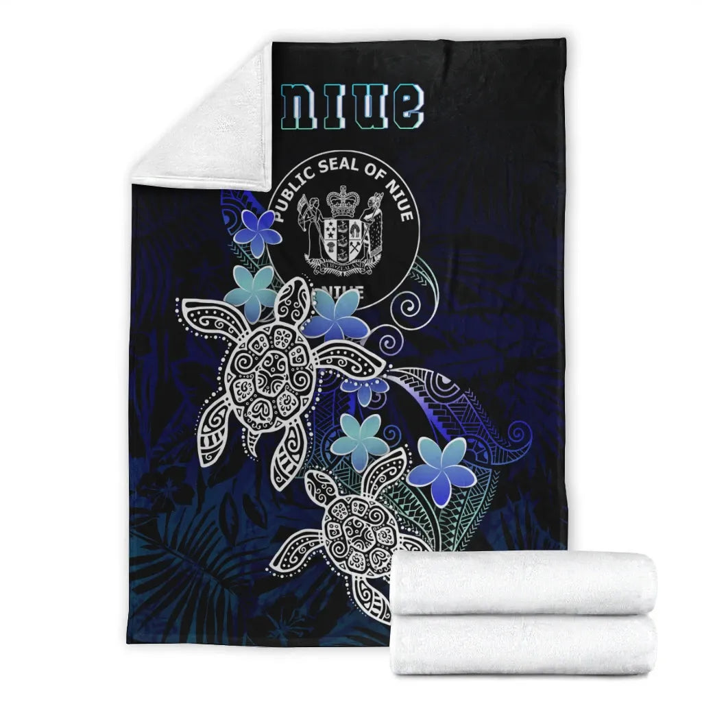 Niue Polynesian Premium Blanket - Blue Turtle Couple