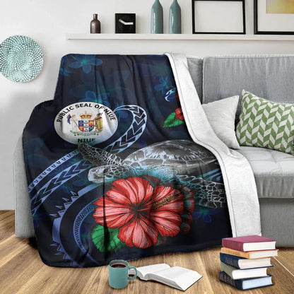 Niue Polynesian Premium Blanket - Blue Turtle Hibiscus