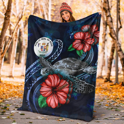 Niue Polynesian Premium Blanket - Blue Turtle Hibiscus