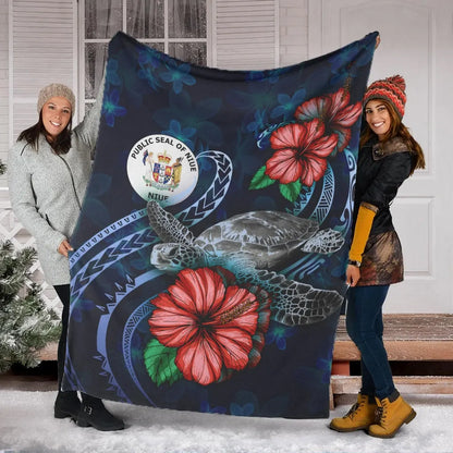 Niue Polynesian Premium Blanket - Blue Turtle Hibiscus