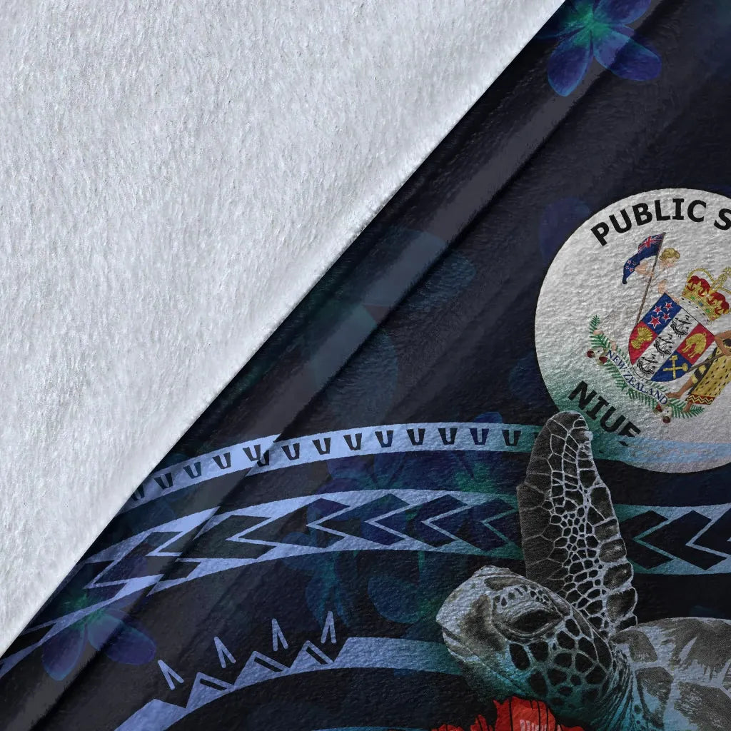 Niue Polynesian Premium Blanket - Blue Turtle Hibiscus