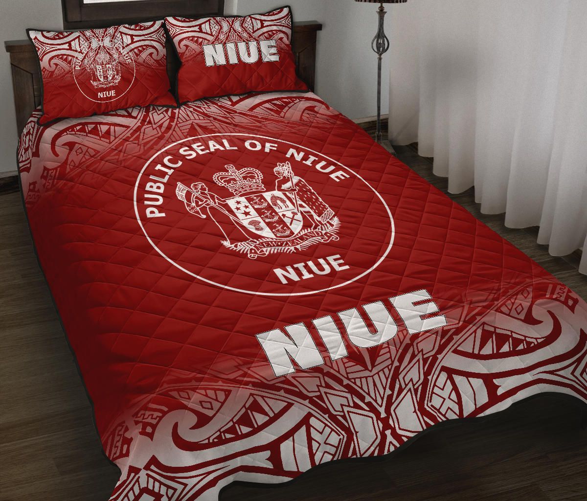 Niue Quilt Bed Set - Niue Coat Of Arms Polynesian Tattoo Fog Red Style