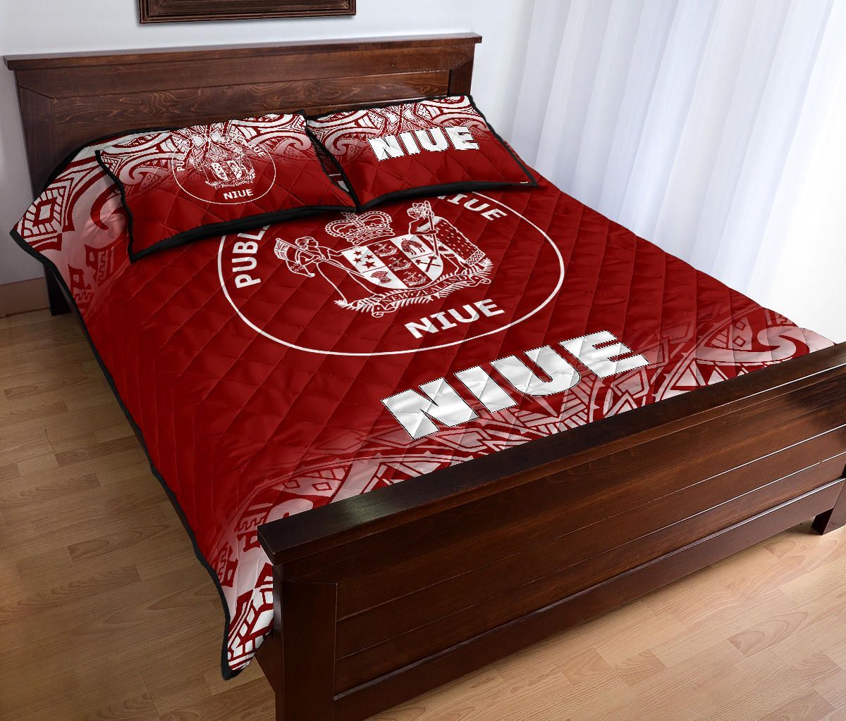 Niue Quilt Bed Set - Niue Coat Of Arms Polynesian Tattoo Fog Red Style