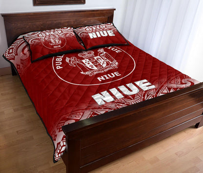Niue Quilt Bed Set - Niue Coat Of Arms Polynesian Tattoo Fog Red Style