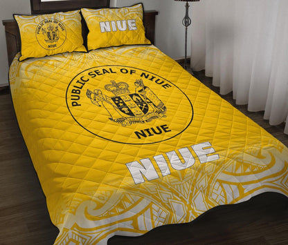 Niue Quilt Bed Set - Niue Coat Of Arms Polynesian Tattoo Fog Yellow Style