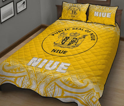Niue Quilt Bed Set - Niue Coat Of Arms Polynesian Tattoo Fog Yellow Style