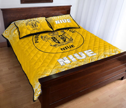 Niue Quilt Bed Set - Niue Coat Of Arms Polynesian Tattoo Fog Yellow Style