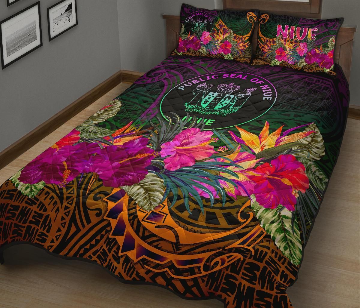 Niue Polynesian Quilt Bed Set - Summer Hibiscus