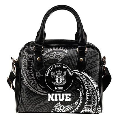 Niue Polynesian Shoulder Handbag - White Tribal Wave