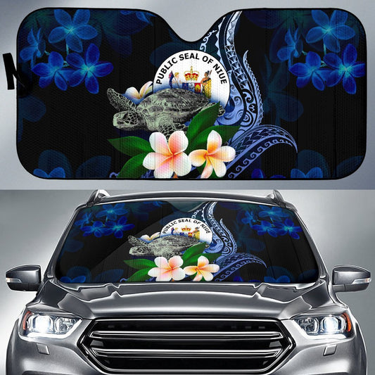 Niue Polynesian Sun Shades - Turtle With Plumeria Flowers