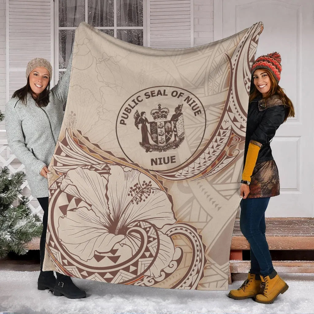 Niue Premium Blanket - Hibiscus Flowers Vintage Style