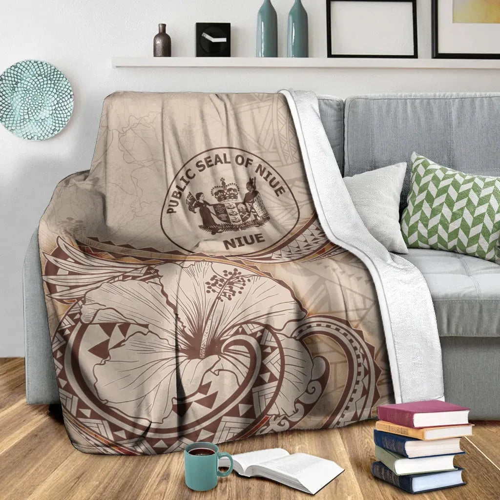 Niue Premium Blanket - Hibiscus Flowers Vintage Style