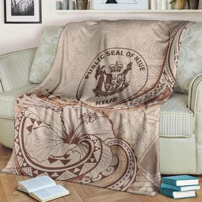 Niue Premium Blanket - Hibiscus Flowers Vintage Style