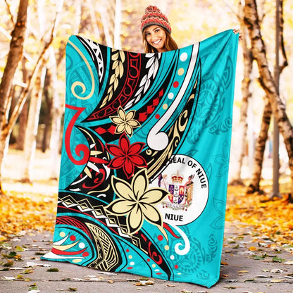 Niue Premium Blanket - Tribal Flower With Special Turtles Blue Color