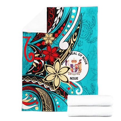 Niue Premium Blanket - Tribal Flower With Special Turtles Blue Color