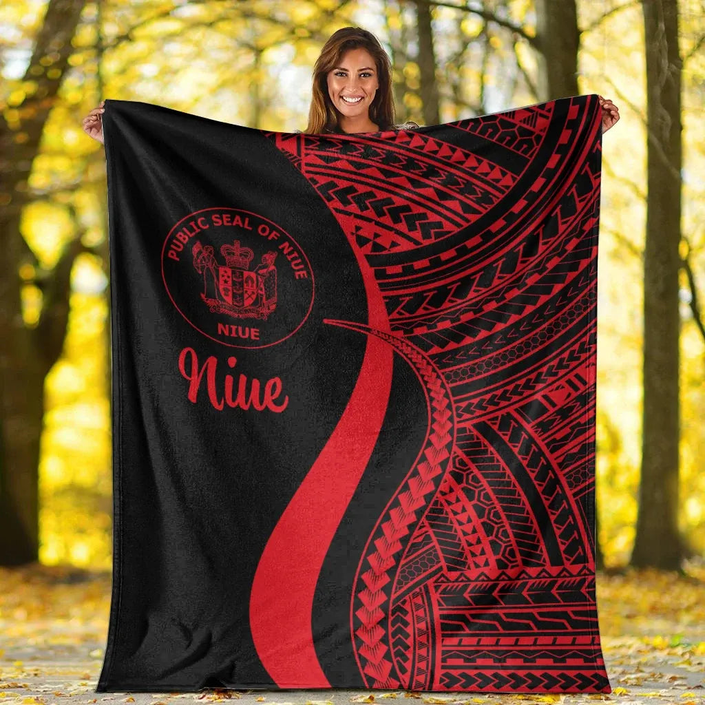 Niue Premium Blanket - Red Polynesian Tentacle Tribal Pattern