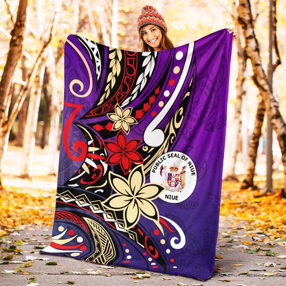Niue Premium Blanket - Tribal Flower With Special Turtles Purple Color
