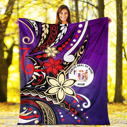 Niue Premium Blanket - Tribal Flower With Special Turtles Purple Color