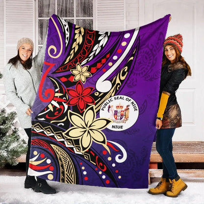 Niue Premium Blanket - Tribal Flower With Special Turtles Purple Color