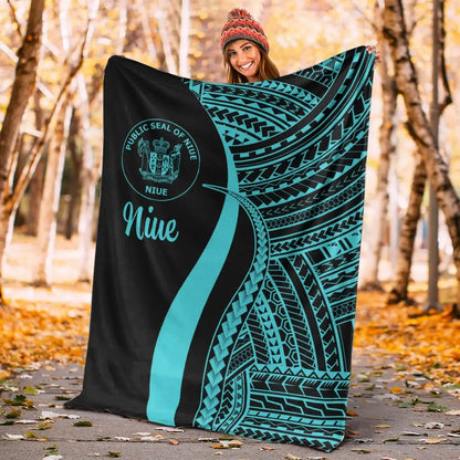 Niue Premium Blanket - Turquoise Polynesian Tentacle Tribal Pattern