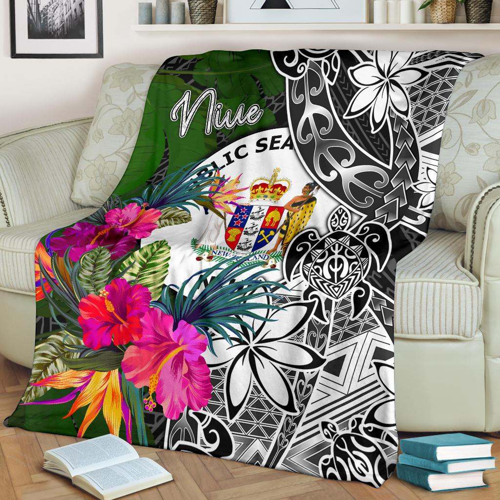 Niue Premium Blanket - Turtle Plumeria Banana Leaf