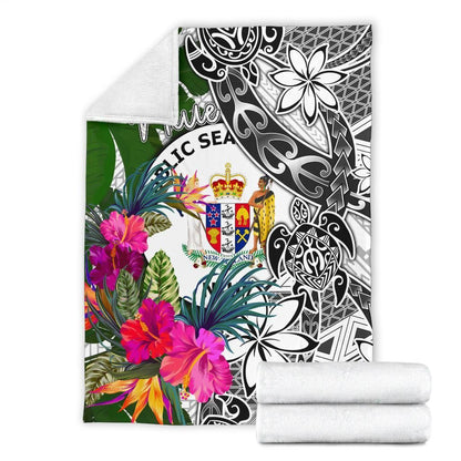 Niue Premium Blanket White - Turtle Plumeria Banana Leaf