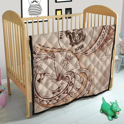 Niue Premium Quilt - Hibiscus Flowers Vintage Style