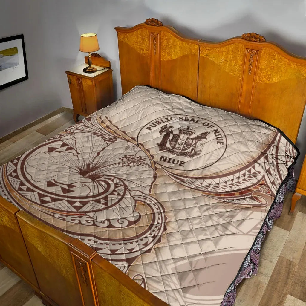 Niue Premium Quilt - Hibiscus Flowers Vintage Style