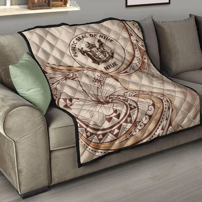 Niue Premium Quilt - Hibiscus Flowers Vintage Style