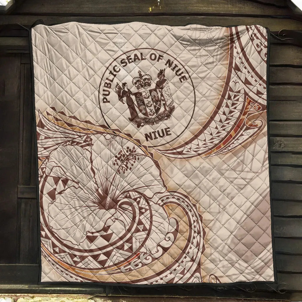 Niue Premium Quilt - Hibiscus Flowers Vintage Style