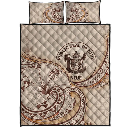 Niue Quilt Bed Set - Hibiscus Flowers Vintage Style
