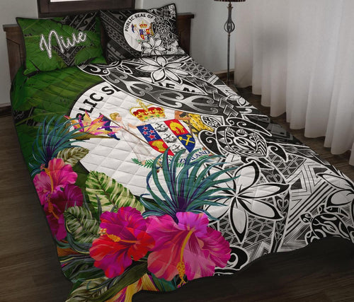 Niue Quilt Bed Set - Turtle Plumeria Banana Leaf