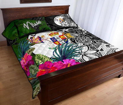 Niue Quilt Bed Set - Turtle Plumeria Banana Leaf
