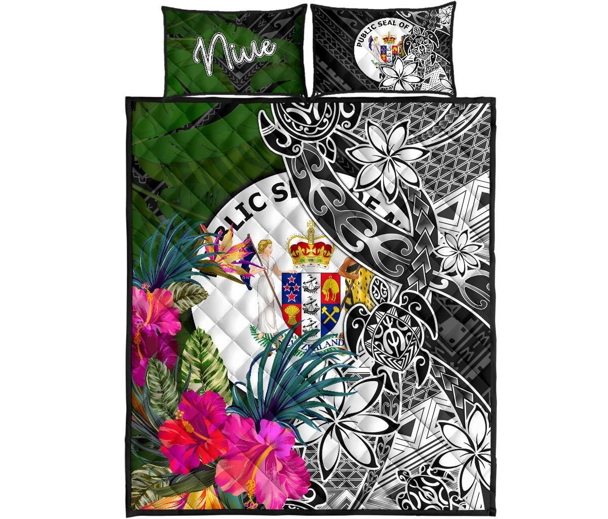 Niue Quilt Bed Set - Turtle Plumeria Banana Leaf