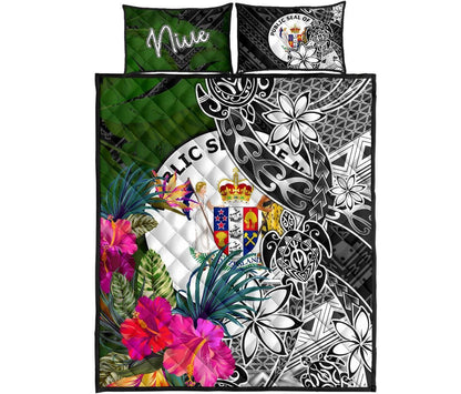 Niue Quilt Bed Set - Turtle Plumeria Banana Leaf