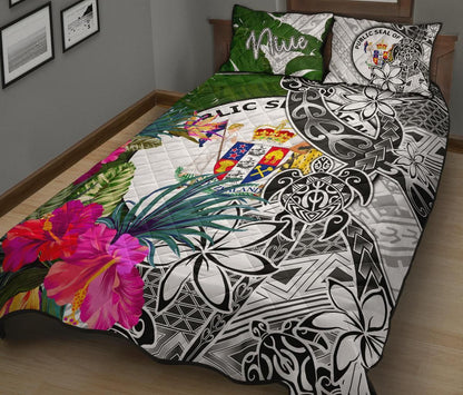 Niue Quilt Bed Set White - Turtle Plumeria Banana Leaf