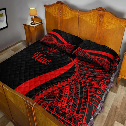 Niue Quilt Bed Set - Red Polynesian Tentacle Tribal Pattern
